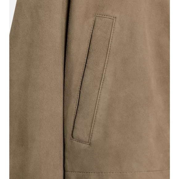 Zara New 100% Leather Suede Collar Jacket Beige NWT - Picture 10 of 14